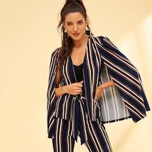 Shein Pocket Front Split Sleeve Striped Coat