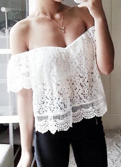 Shein White Off The Shoulder Lace Crop Blouse