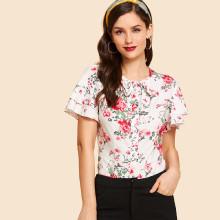 Shein Ruffle Sleeve Floral Shirt