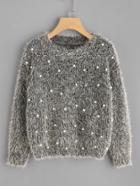 Shein Pearl Beading Fluffy Sweater