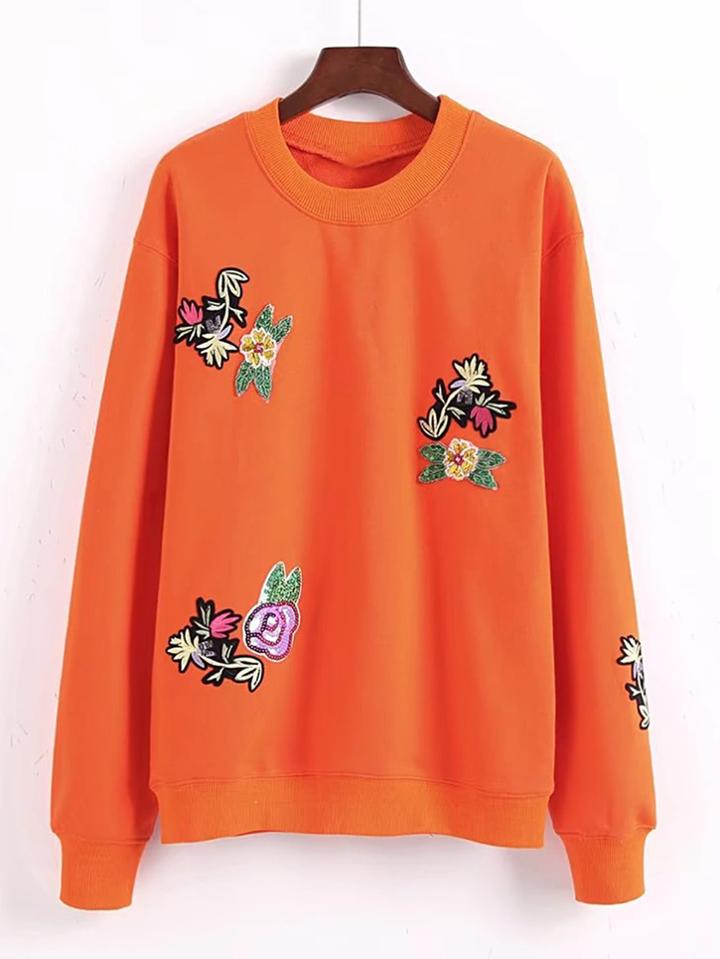 Shein Flower Embroidery Sequin Detail Sweatshirt