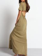 Shein Army Green Cut Out Backless Split Maxi Dress