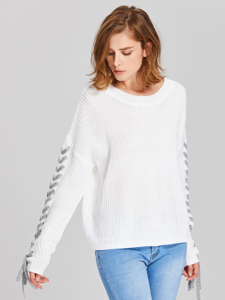 Shein Drop Shoulder Lace Up Sleeve Jumper