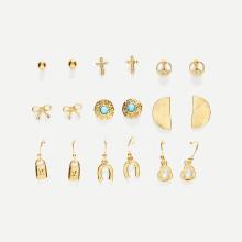 Shein Cross & Lock Detail Stud Earrings 9pairs