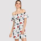 Shein Off Shoulder Cartoon Printed Dress