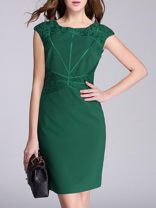 Shein Green Contrast Lace Sheath Dress