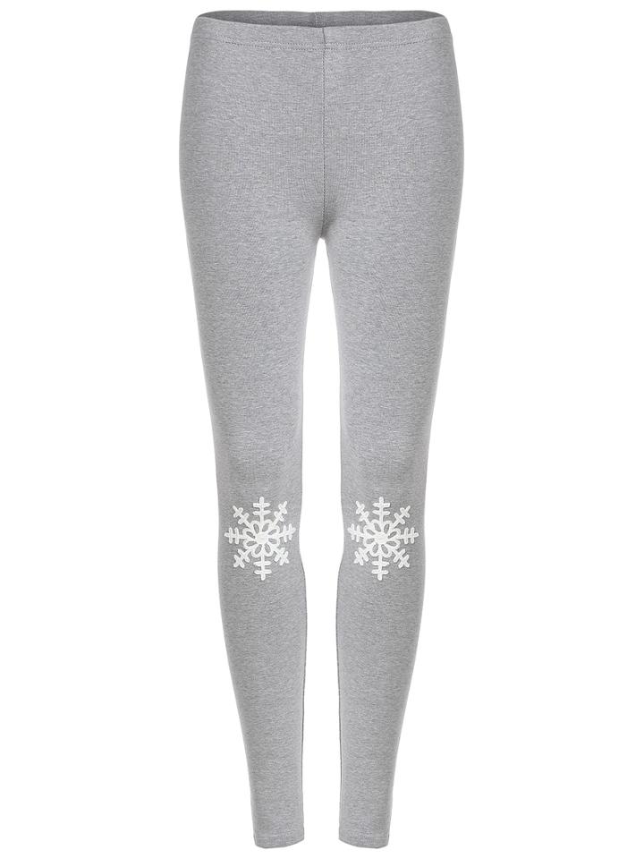 Shein Grey Snowflake Embroidered Leggings
