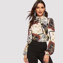 Shein Frilled Neck Retro Print Top