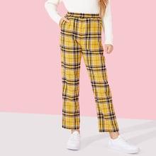 Shein Girls Waist Elastic Plaid Print Pants