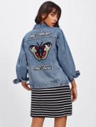 Shein Butterfly Embroidered Back Denim Jacket