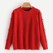 Shein Side Button Drop Shoulder Sweater