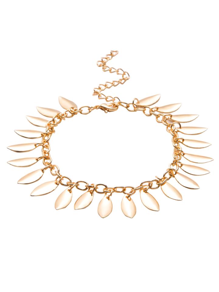 Shein Golden Fashion Leaves Tassel Anklet