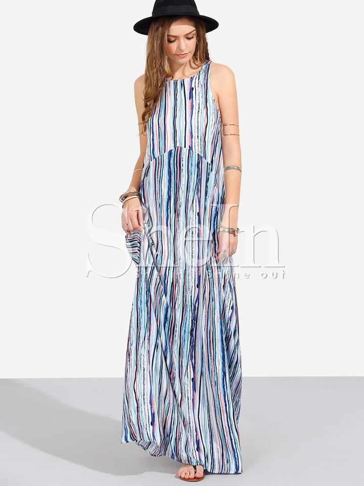 Shein Multicolor Striped Sleeveless Shift Long Dress