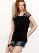 Shein Black Tassel Cap Sleeve T-shirt