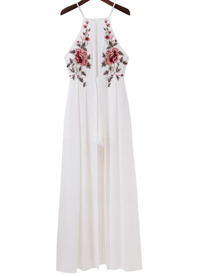 Shein Embroidery Ladder Cutout Overlay Romper