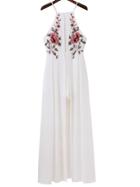 Shein Embroidery Ladder Cutout Overlay Romper