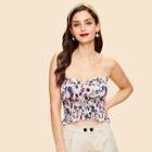 Shein Floral Print Pleated Frill Top