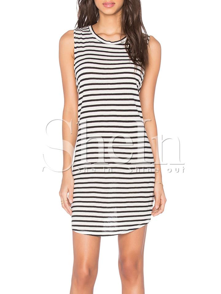 Shein White Sleeveless Striped Dress