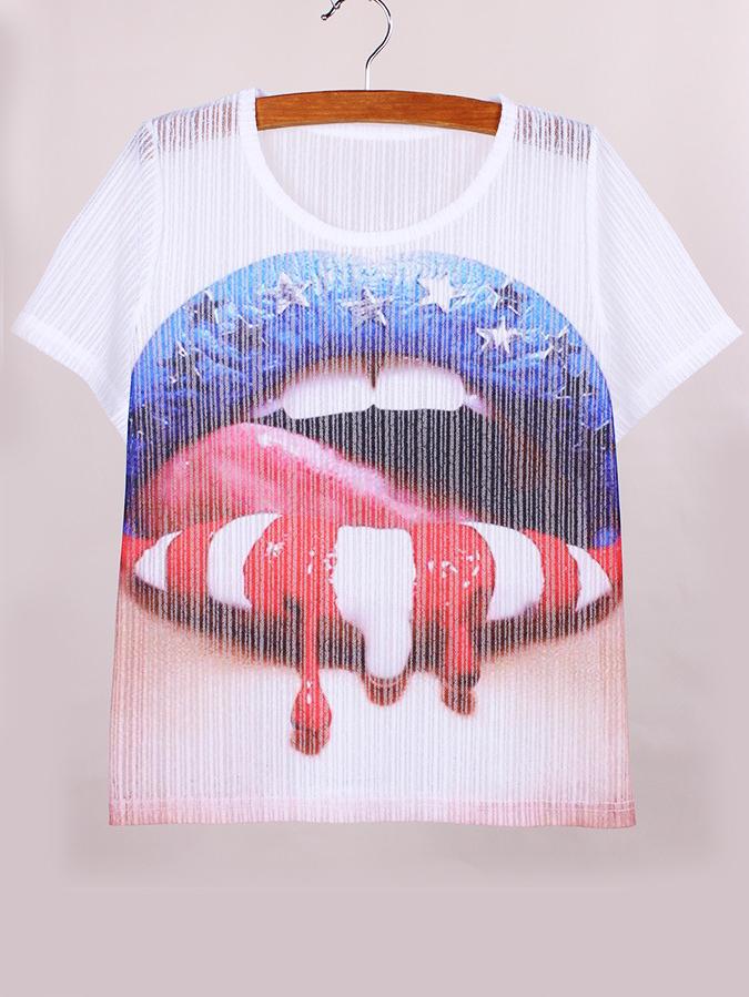 Shein Usa Flag Lips Print T-shirt