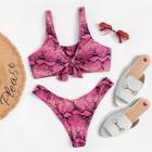 Shein Random Snake Print Top With High Leg Bikini