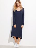 Shein Navy Drop Shoulder Cut And Sew High Low Dress