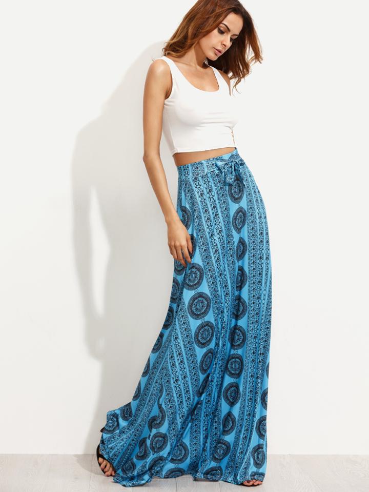 Shein White Tank Top With Vintage Print Knotted Skirt