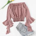 Shein Off Shoulder Flounce Sleeve Shirred Hem Top