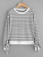 Shein Grommet Tie Sleeve Striped Tee