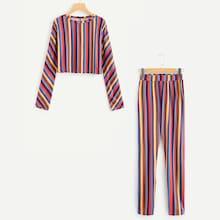 Shein Colorful Striped Top & Pants Set