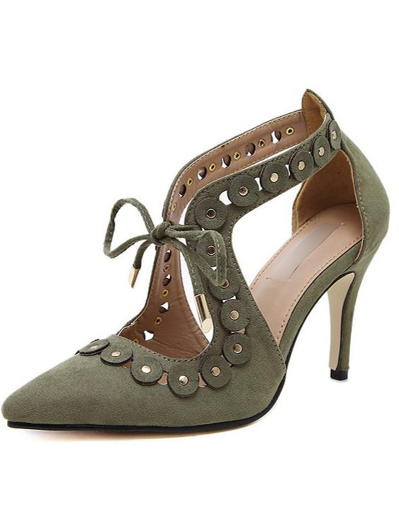 Shein Dark Green Point Toe Studded With Buckles High Heel Sandals