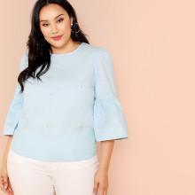 Shein Plus Pearl Detail Keyhole Back Top