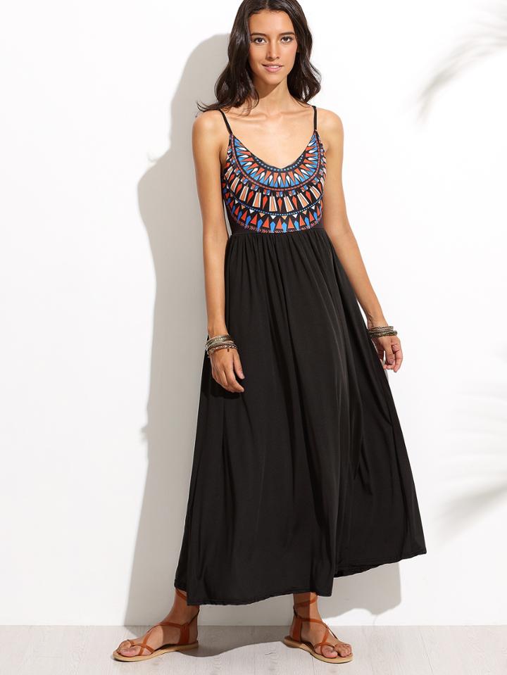 Shein Black Open Back Geometric Print Dress