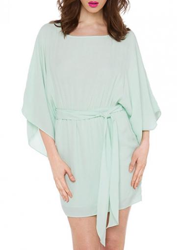 Rosewe Belted Chiffon Batwing Sleeve Mini Dress
