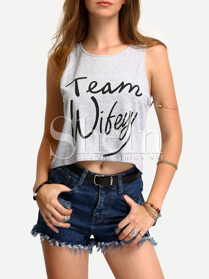 Shein Grey Letters Print Crop Sleeveless Top