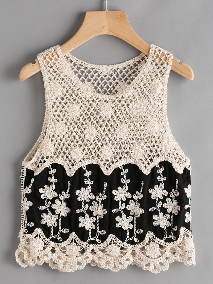 Shein Hollow Out Crochet Chevron Hem Tank Top