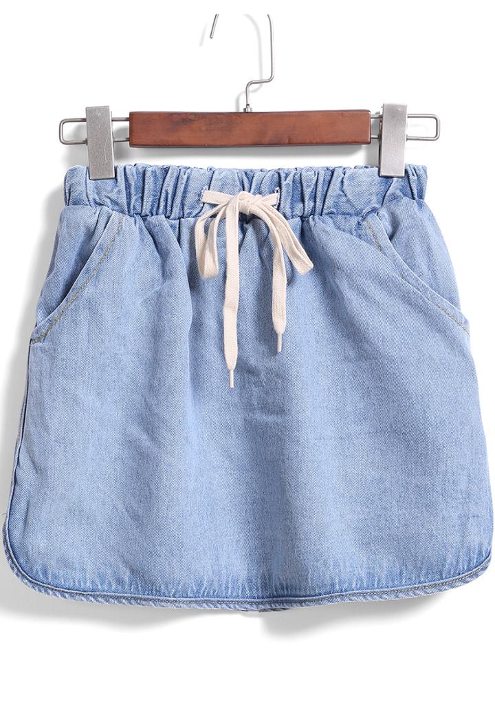 Shein Blue Drawstring Waist Denim Skirt