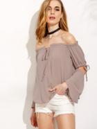 Shein Light Brown Off The Shoulder Cut Away Sleeve Blouse