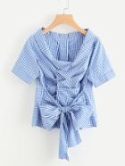 Shein Gingham Ruched Bow Tie Front Blouse