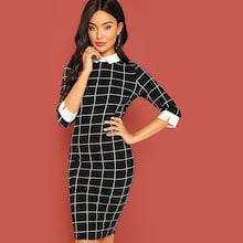 Shein Contrast Collar And Cuff Grid Dress