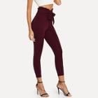 Shein Frill Trim Belted Solid Pants