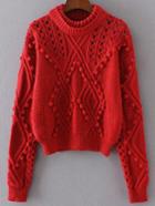 Shein Red Hollow Out Pom Pom Sweater