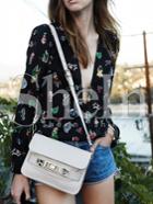 Shein Black Deep V Neck Cartoon Print Blouse