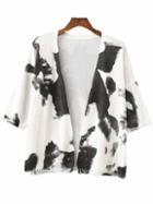 Shein White Short Sleeve Leopard Cardigan Knitwear