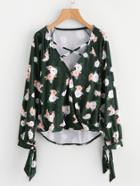 Shein Crisscross Front Tie Cuff Velvet Wrap Top