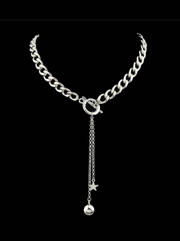 Shein Silver Color Collar Necklace With Long Chain