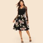 Shein Floral Lace Panel Fit And Flare Dress