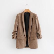 Shein Ruched Sleeve Dual Pocket  Solid Blazer