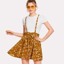 Shein Flower Print Self Tie Waist Crisscross Pinafore Dress