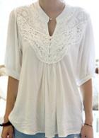 Rosewe Chic Half Sleeve Lace Splicing White Blouse