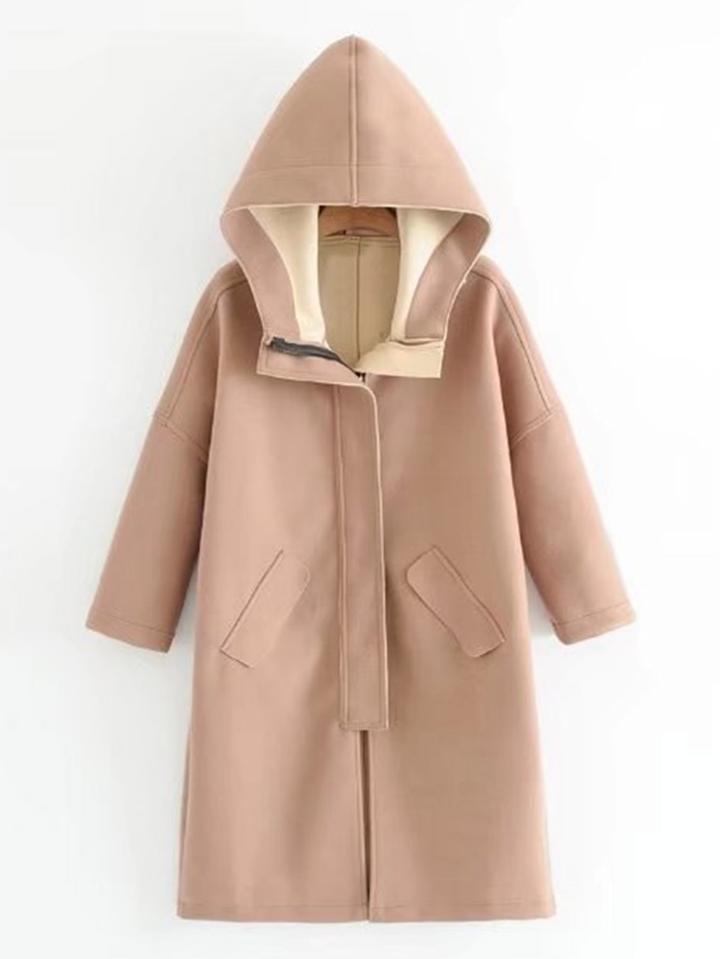 Shein Seam Detail Hooded Wool Blend Coat